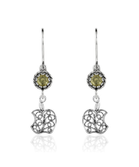 Sterling Silver Filigree Art Apple Shaped Gemstone Women Dangle Earrings - Drakoi Marketplace