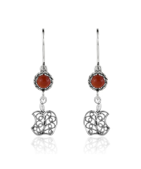 Sterling Silver Filigree Art Apple Shaped Gemstone Women Dangle Earrings - Drakoi Marketplace