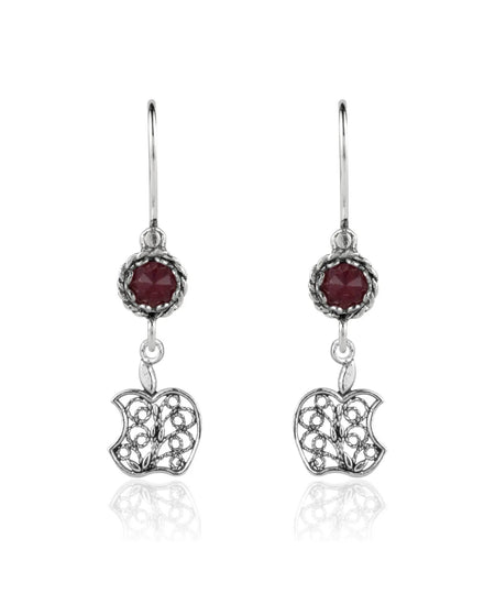 Sterling Silver Filigree Art Apple Shaped Gemstone Women Dangle Earrings - Drakoi Marketplace