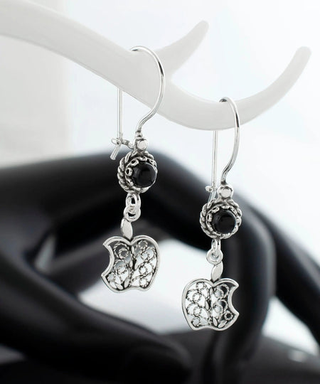 Sterling Silver Filigree Art Apple Shaped Gemstone Women Dangle Earrings - Drakoi Marketplace