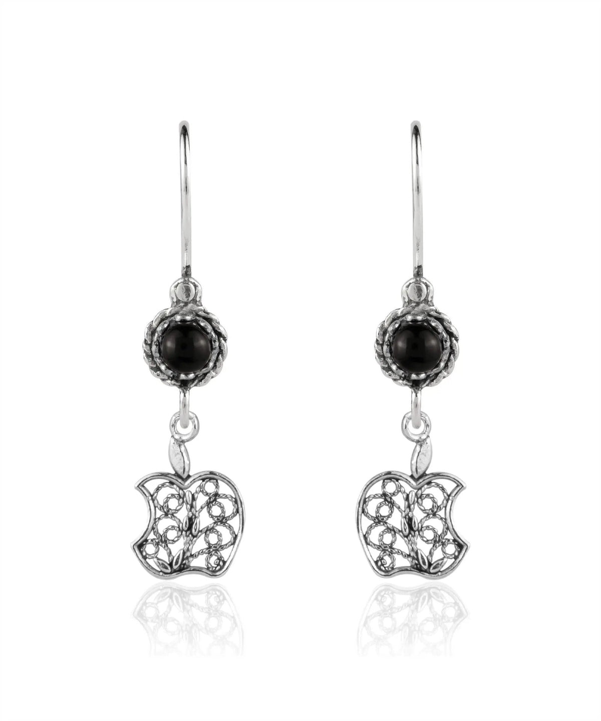 Sterling Silver Filigree Art Apple Shaped Gemstone Women Dangle Earrings - Drakoi Marketplace