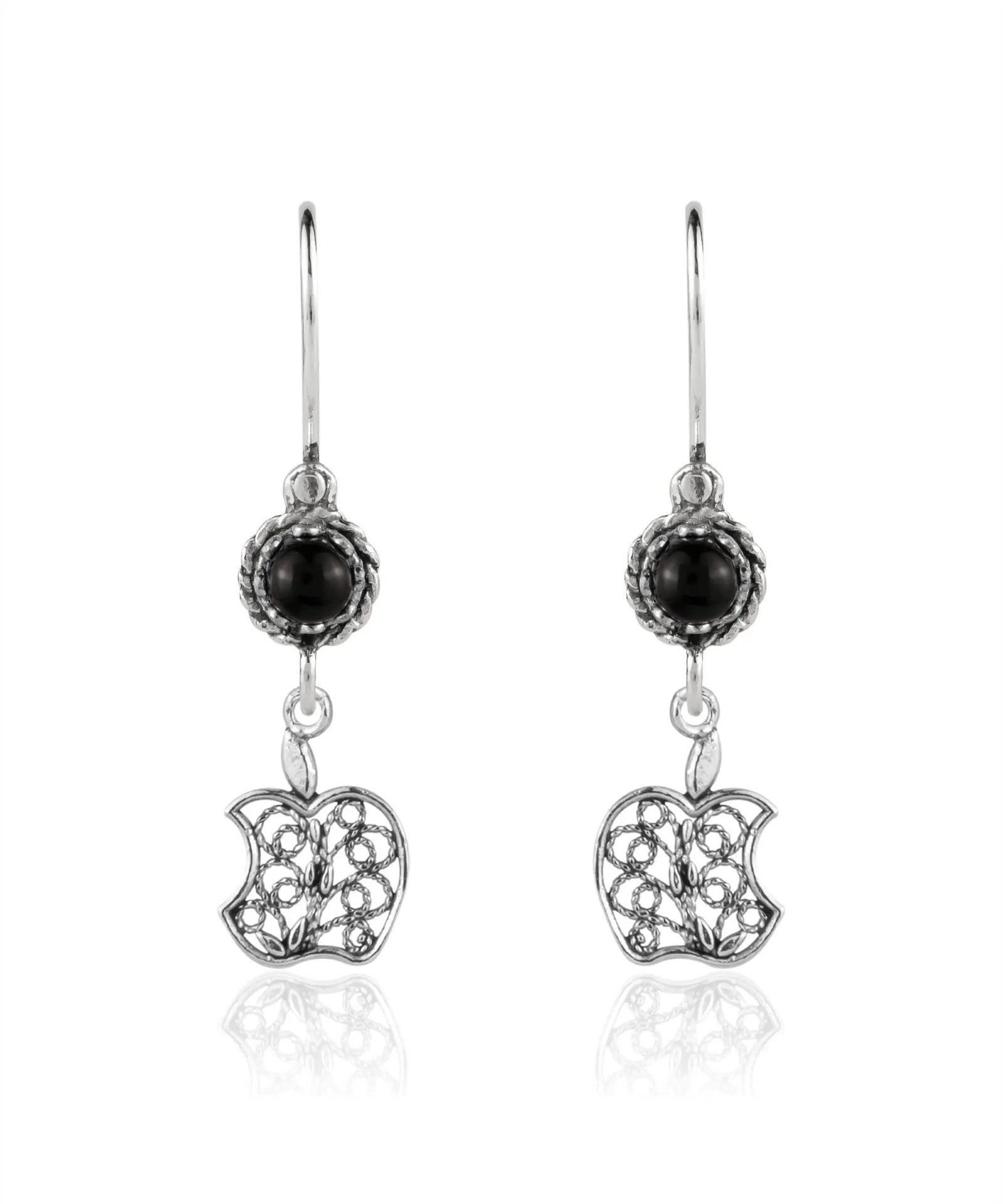 Sterling Silver Filigree Art Apple Shaped Gemstone Women Dangle Earrings - Drakoi Marketplace