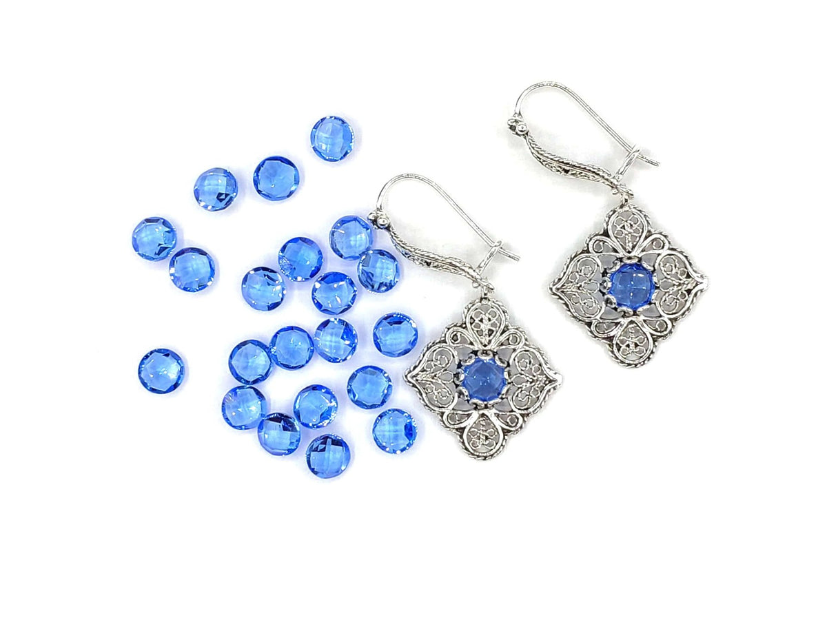 Sterling Silver Filigree Art Blue Quartz Gemstone Women Dangle Drop Earrings - Drakoi Marketplace