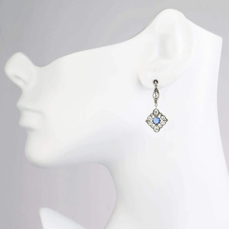 Sterling Silver Filigree Art Blue Quartz Gemstone Women Dangle Drop Earrings - Drakoi Marketplace