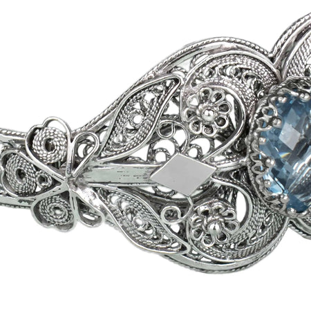 Sterling Silver Filigree Art Blue Topaz Gemstone Women Cuff Bracelet - Drakoi Marketplace