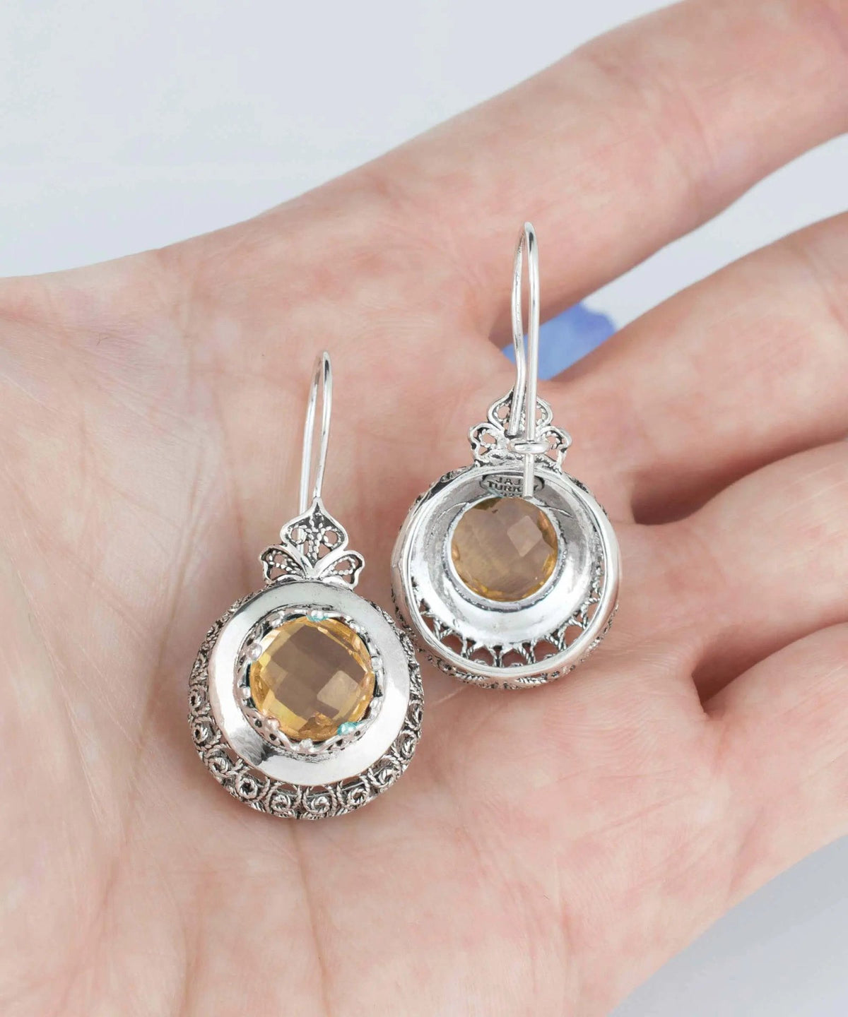 Sterling Silver Filigree Art Citrine Gemstone Women Drop Earrings - Drakoi Marketplace