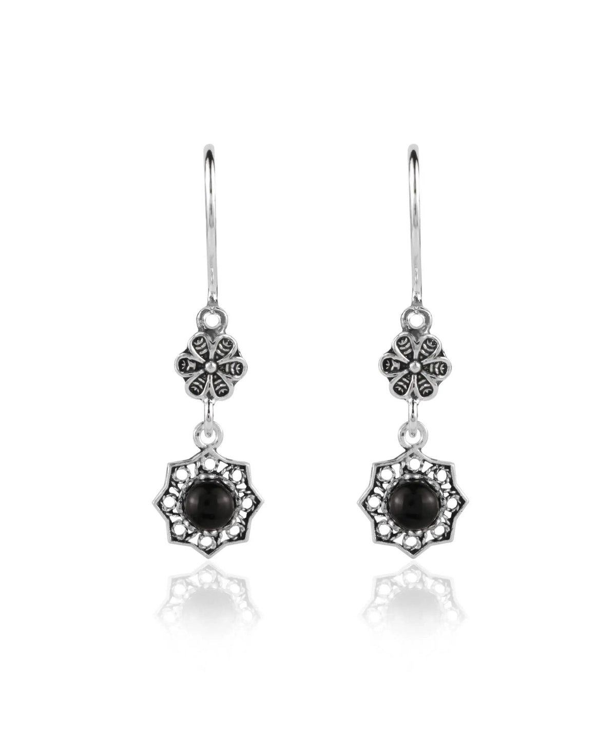 Sterling Silver Filigree Art Daisy Figured Gemstone Women Dangle Earrings - Drakoi Marketplace