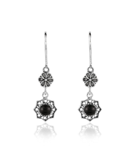 Sterling Silver Filigree Art Daisy Figured Gemstone Women Dangle Earrings - Drakoi Marketplace