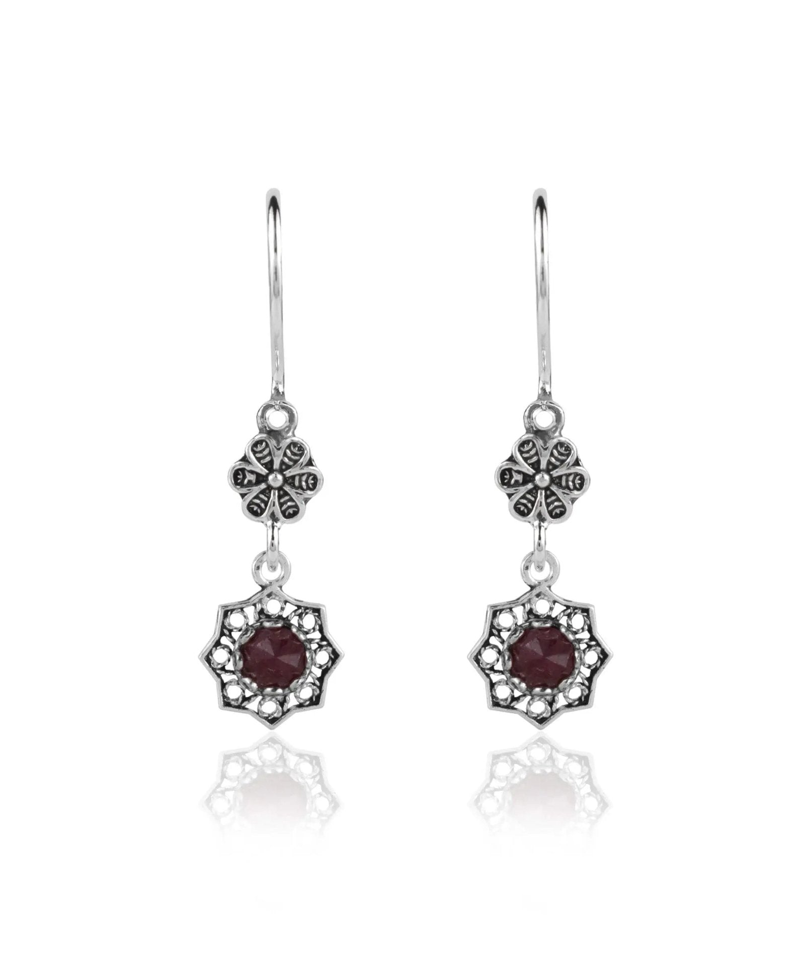 Sterling Silver Filigree Art Daisy Figured Gemstone Women Dangle Earrings - Drakoi Marketplace