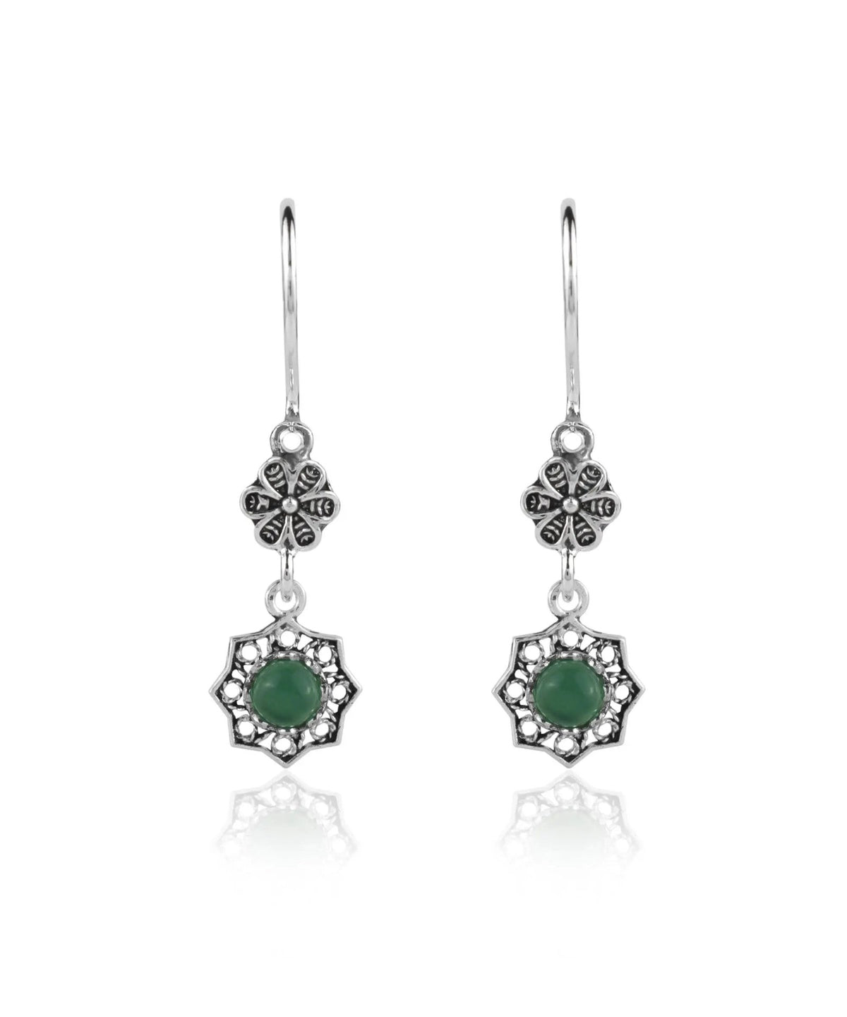 Sterling Silver Filigree Art Daisy Figured Gemstone Women Dangle Earrings - Drakoi Marketplace