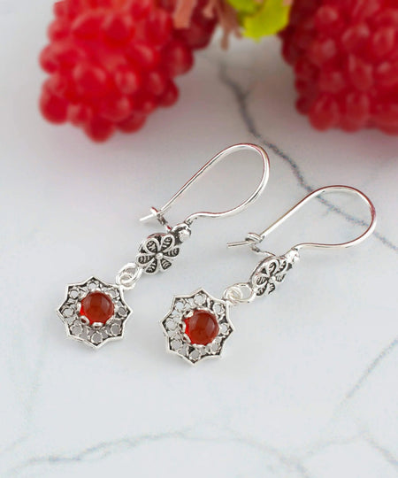 Sterling Silver Filigree Art Daisy Figured Gemstone Women Dangle Earrings - Drakoi Marketplace