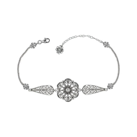 Sterling Silver Filigree Art Daisy Flower Design Woman Link Bracelet - Drakoi Marketplace