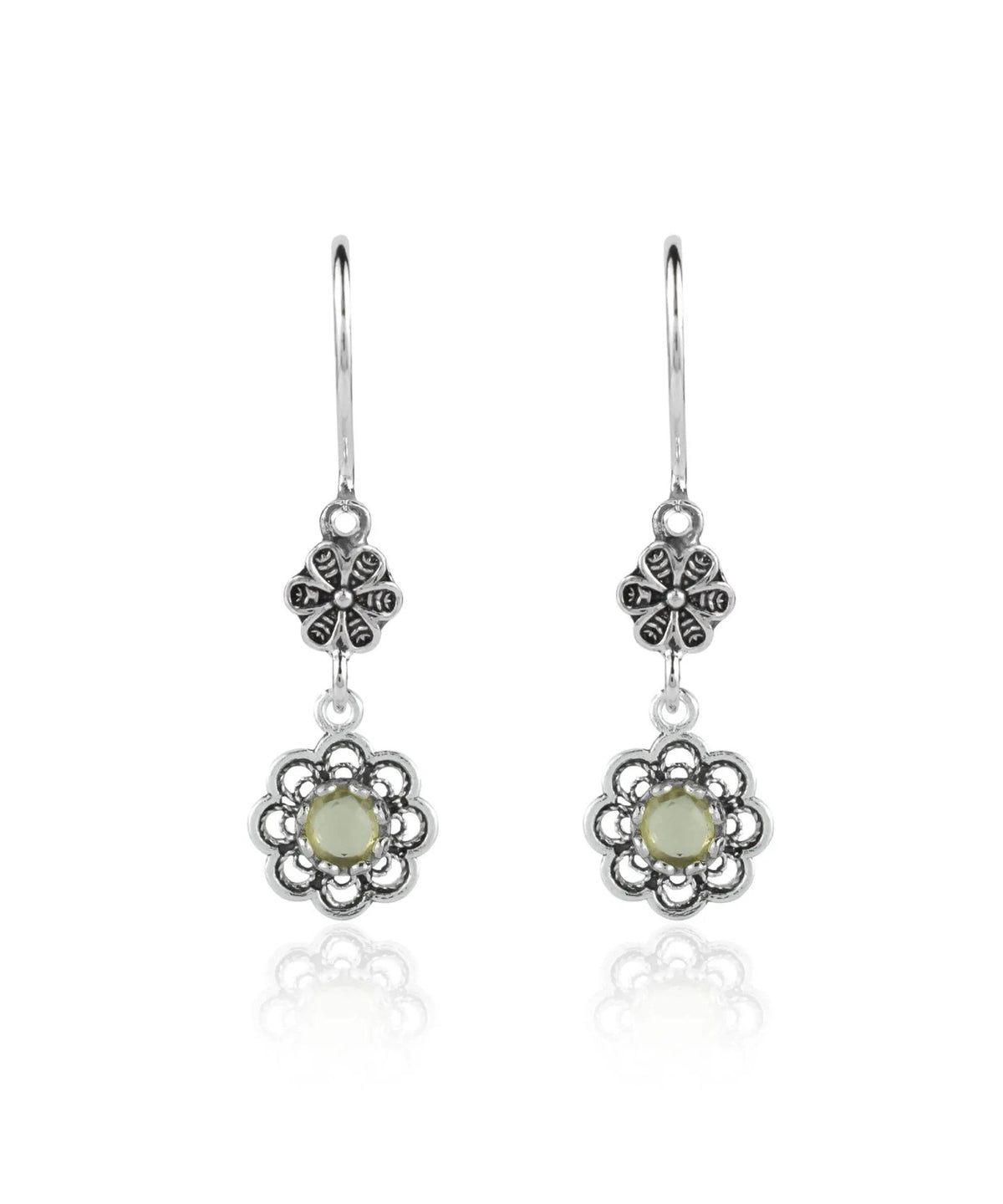 Sterling Silver Filigree Art Floral Gemstone Women Dangle Earrings - Drakoi Marketplace