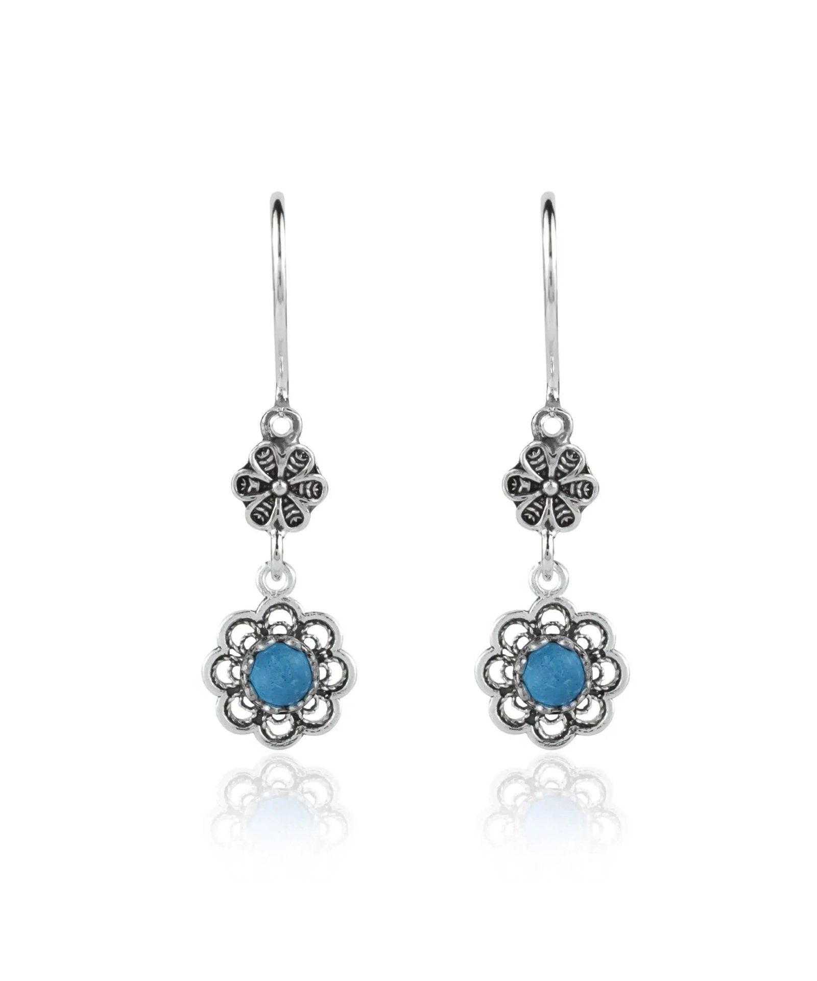 Sterling Silver Filigree Art Floral Gemstone Women Dangle Earrings - Drakoi Marketplace