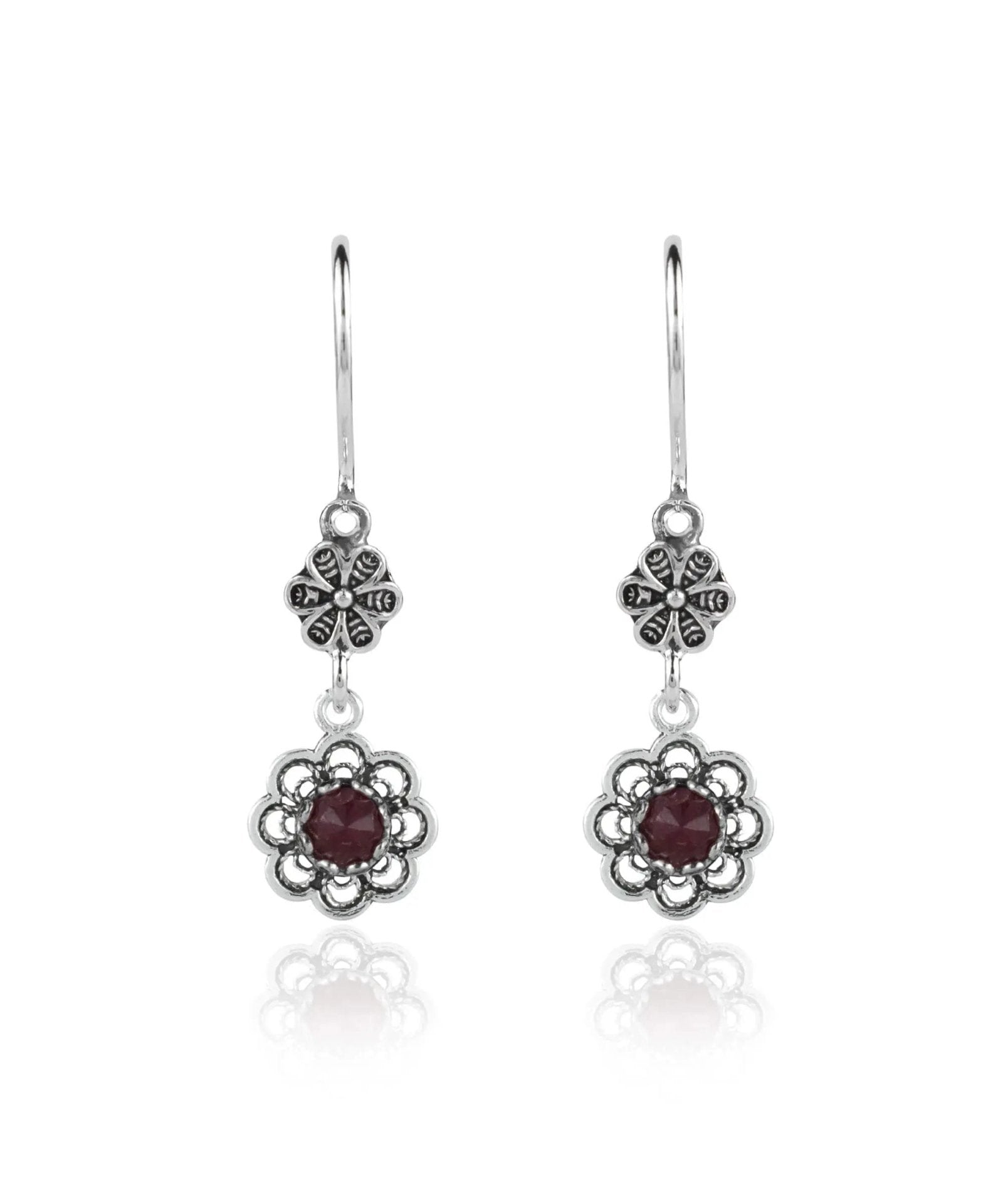 Sterling Silver Filigree Art Floral Gemstone Women Dangle Earrings - Drakoi Marketplace