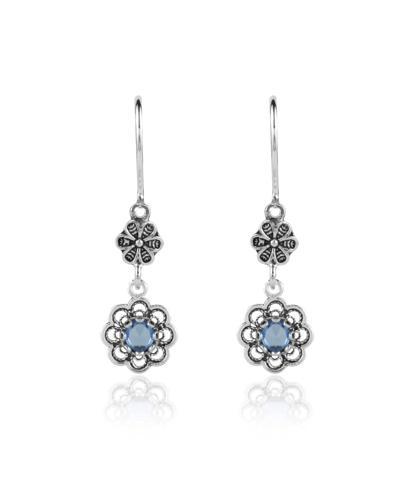 Sterling Silver Filigree Art Floral Gemstone Women Dangle Earrings - Drakoi Marketplace