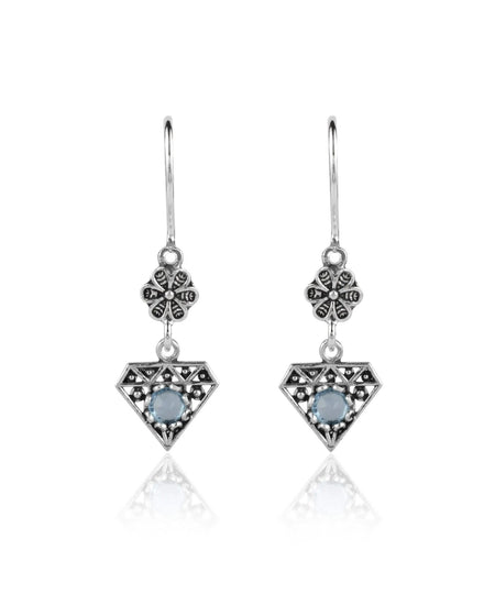 Sterling Silver Filigree Art Gemstone Diamond Women Dangle Earrings - Drakoi Marketplace