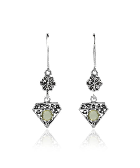 Sterling Silver Filigree Art Gemstone Diamond Women Dangle Earrings - Drakoi Marketplace