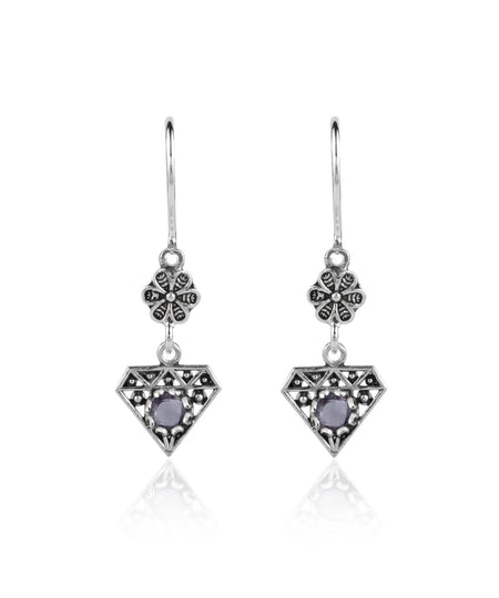 Sterling Silver Filigree Art Gemstone Diamond Women Dangle Earrings - Drakoi Marketplace