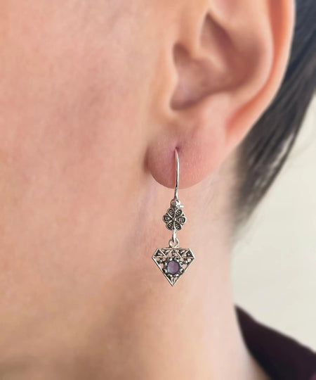 Sterling Silver Filigree Art Gemstone Diamond Women Dangle Earrings - Drakoi Marketplace