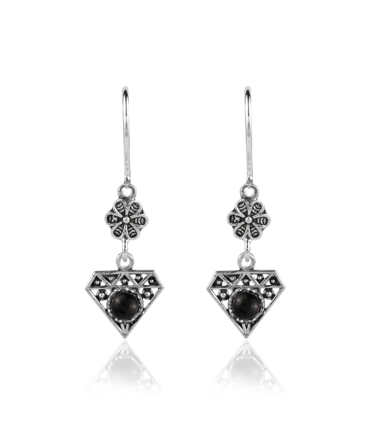 Sterling Silver Filigree Art Gemstone Diamond Women Dangle Earrings - Drakoi Marketplace