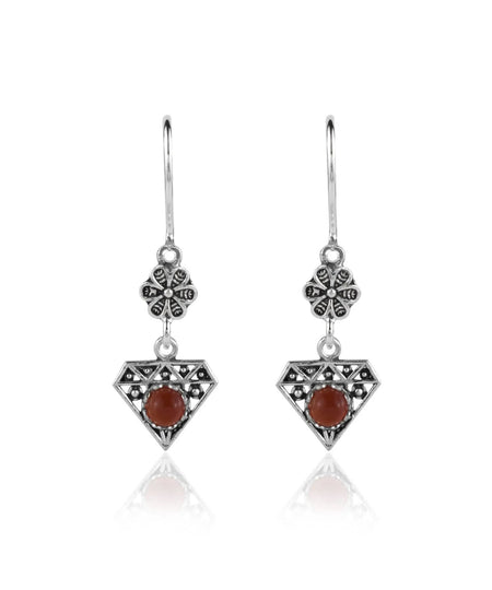 Sterling Silver Filigree Art Gemstone Diamond Women Dangle Earrings - Drakoi Marketplace