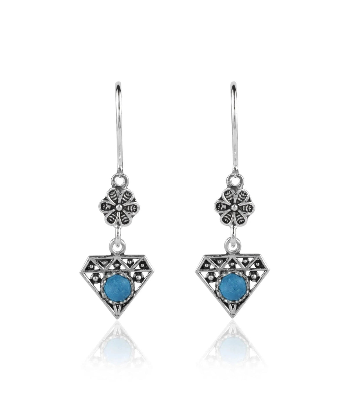 Sterling Silver Filigree Art Gemstone Diamond Women Dangle Earrings - Drakoi Marketplace