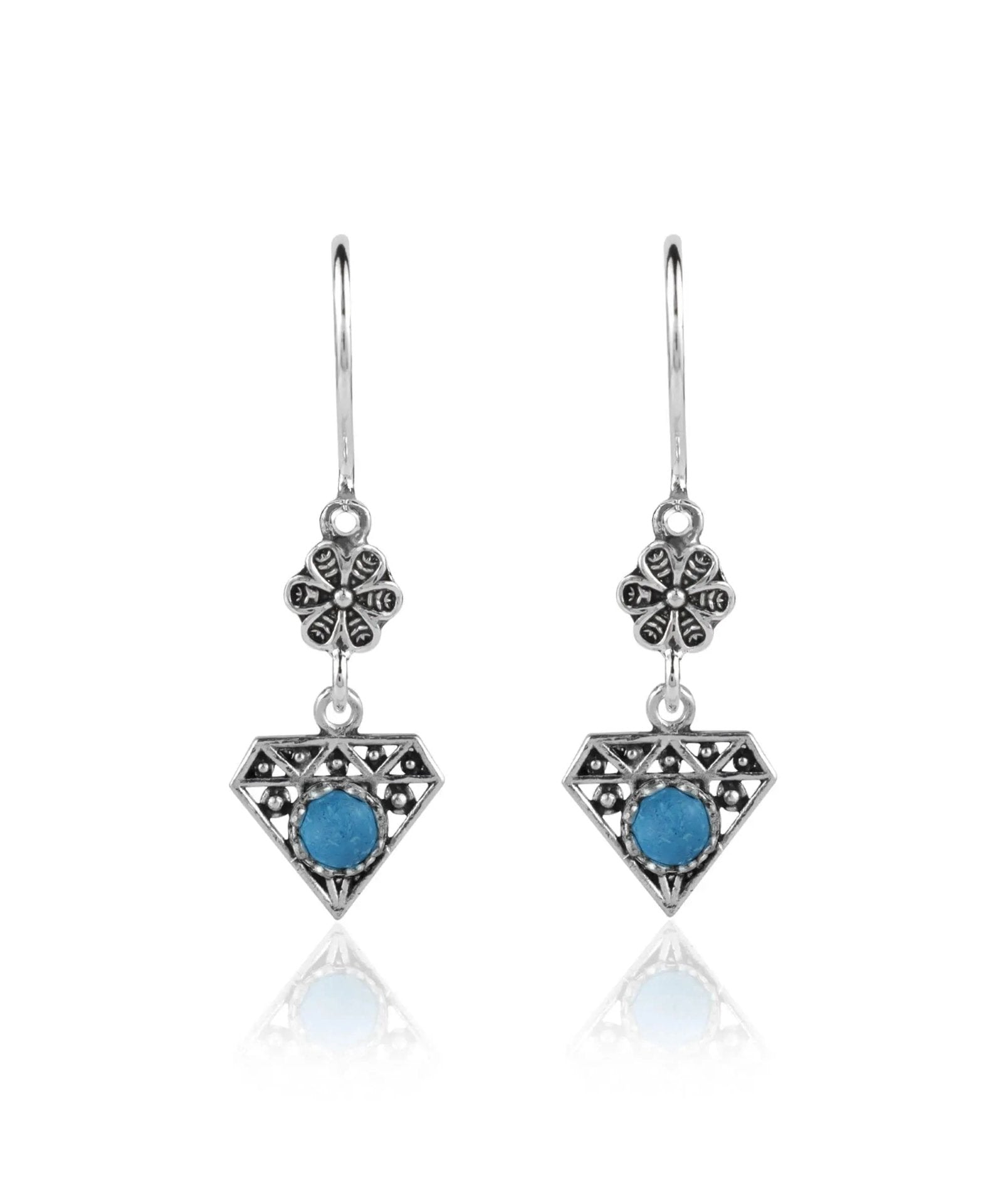 Sterling Silver Filigree Art Gemstone Diamond Women Dangle Earrings - Drakoi Marketplace