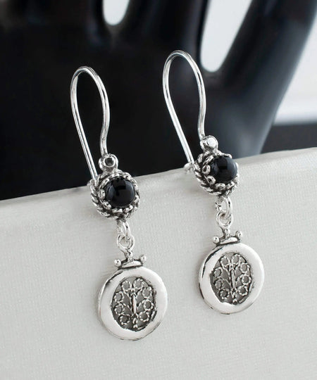 Sterling Silver Filigree Art Gemstone Women Dangle Earrings - Drakoi Marketplace