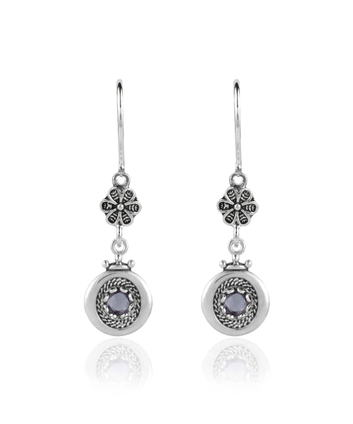 Sterling Silver Filigree Art Gemstone Women Dangle Earrings - Drakoi Marketplace