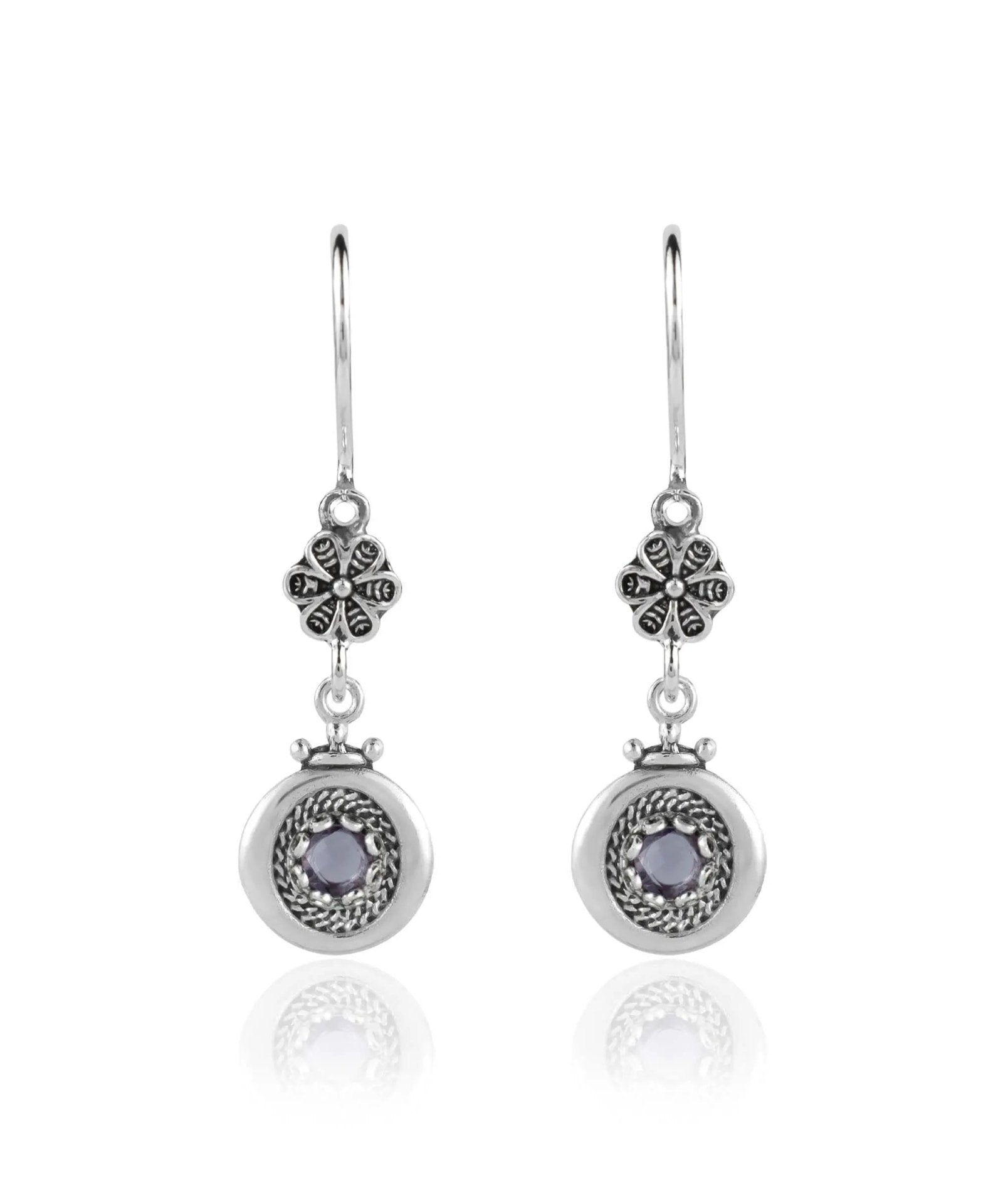 Sterling Silver Filigree Art Gemstone Women Dangle Earrings - Drakoi Marketplace