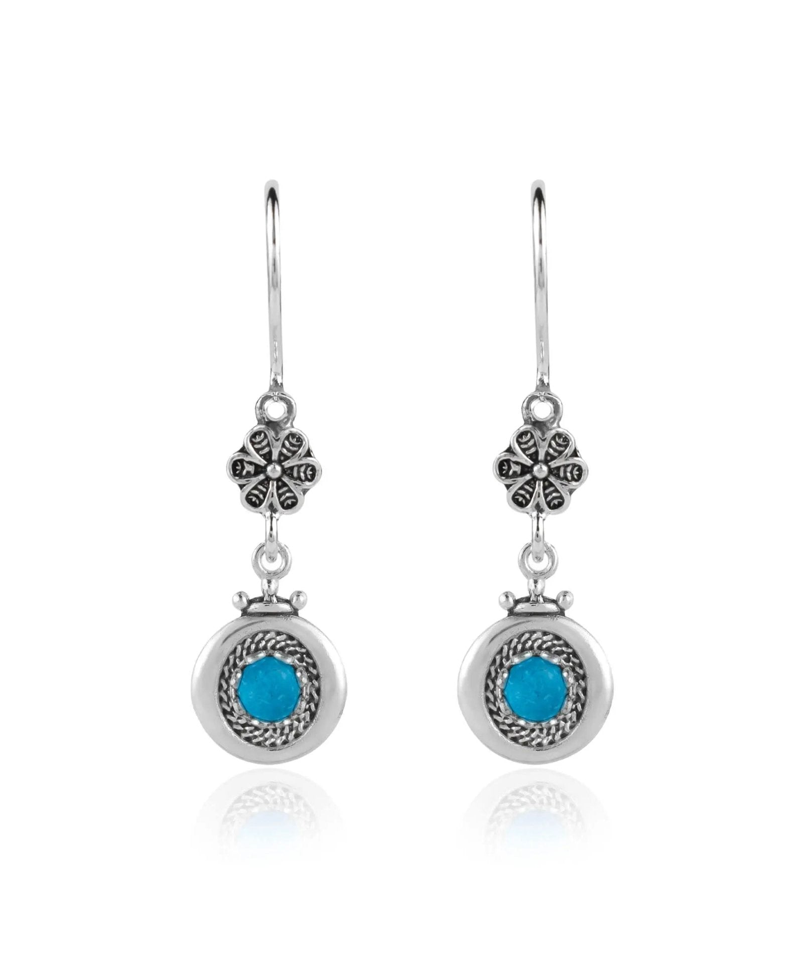 Sterling Silver Filigree Art Gemstone Women Dangle Earrings - Drakoi Marketplace