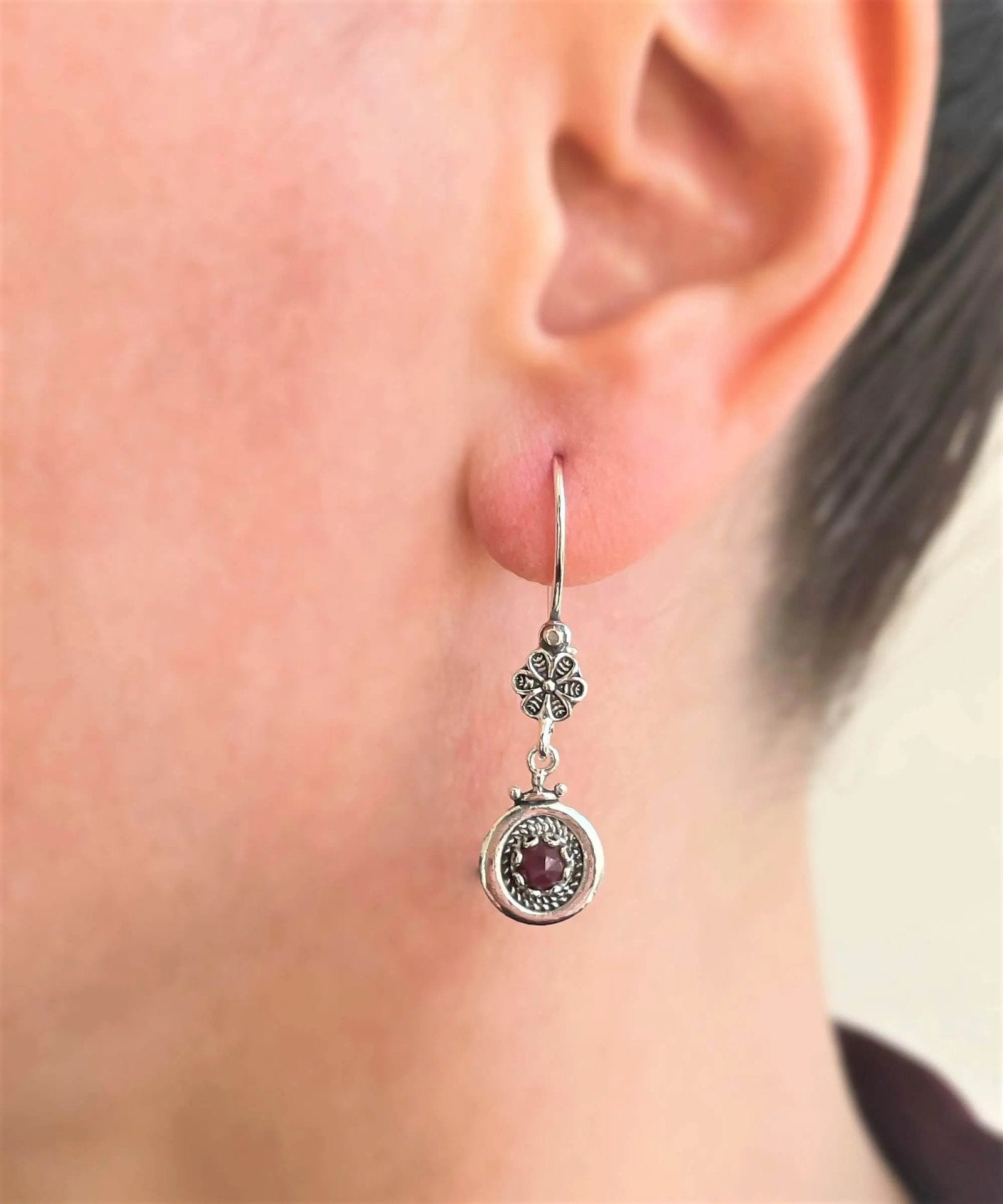 Sterling Silver Filigree Art Gemstone Women Dangle Earrings - Drakoi Marketplace