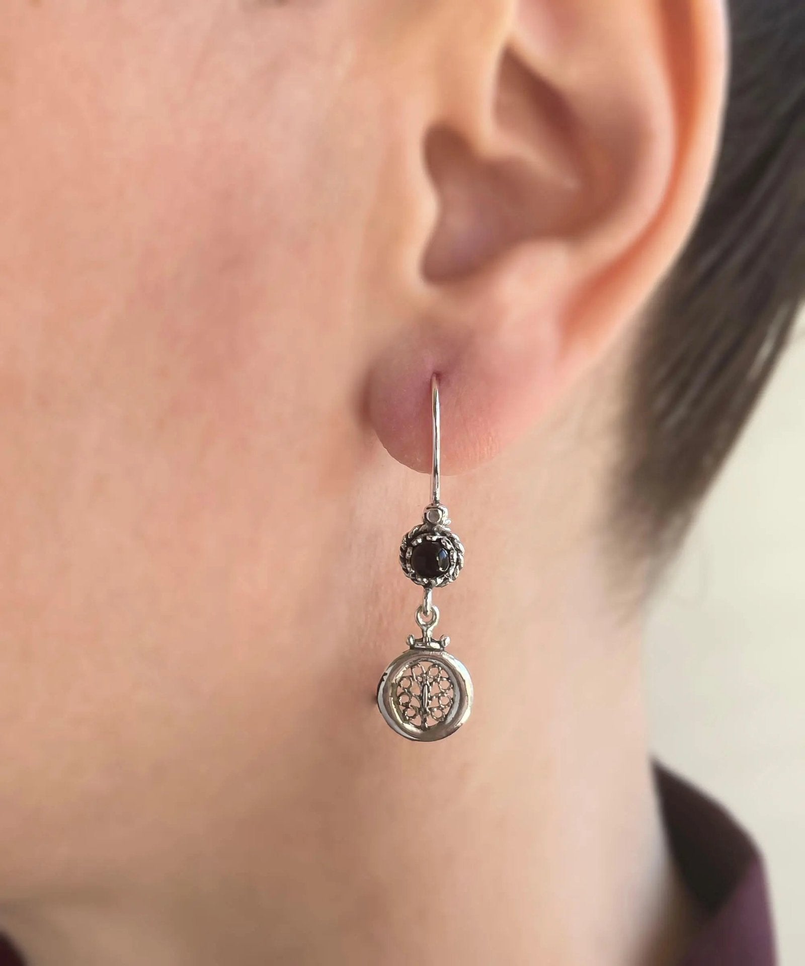 Sterling Silver Filigree Art Gemstone Women Dangle Earrings - Drakoi Marketplace