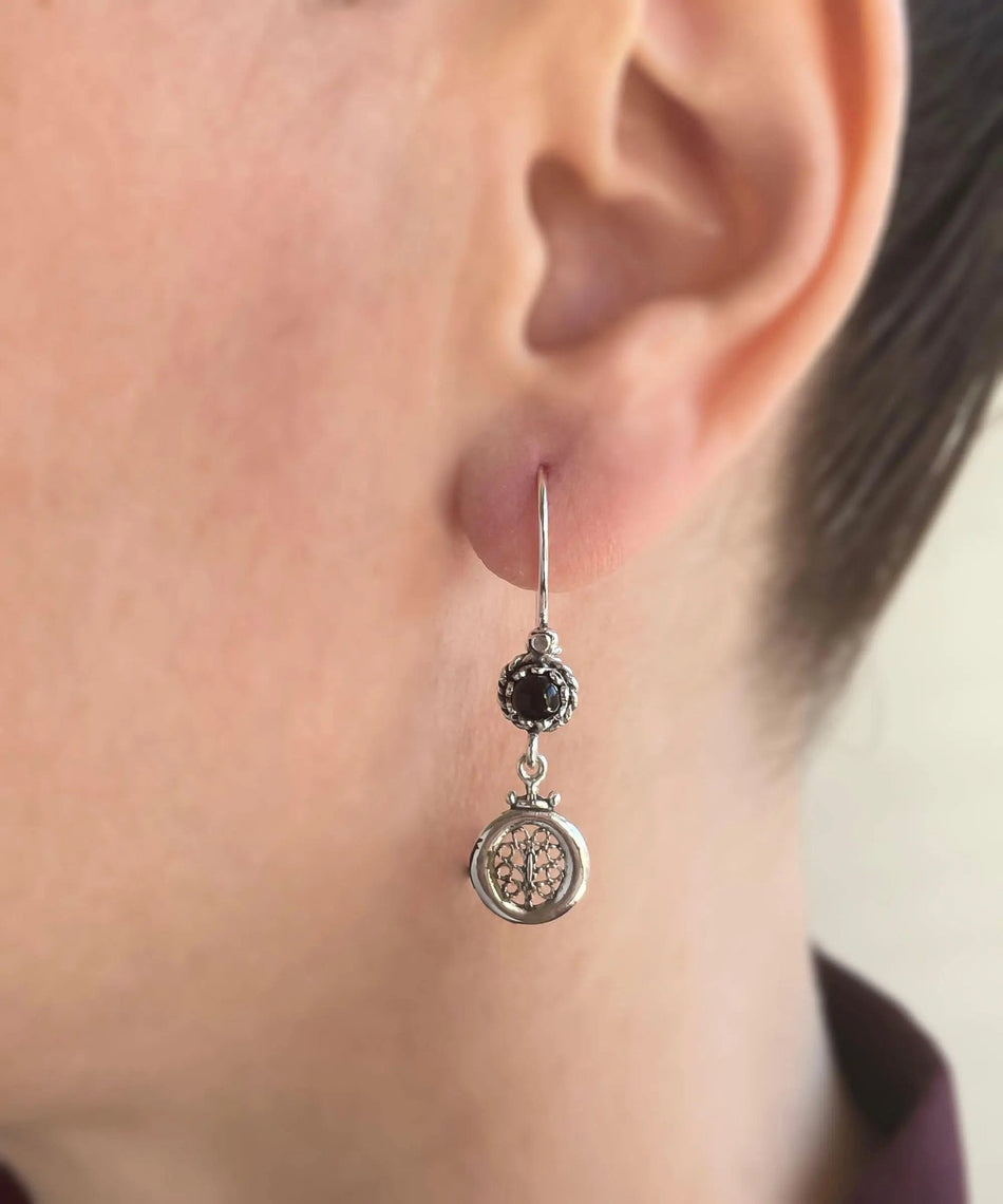 Sterling Silver Filigree Art Gemstone Women Dangle Earrings - Drakoi Marketplace