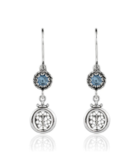 Sterling Silver Filigree Art Gemstone Women Dangle Earrings - Drakoi Marketplace