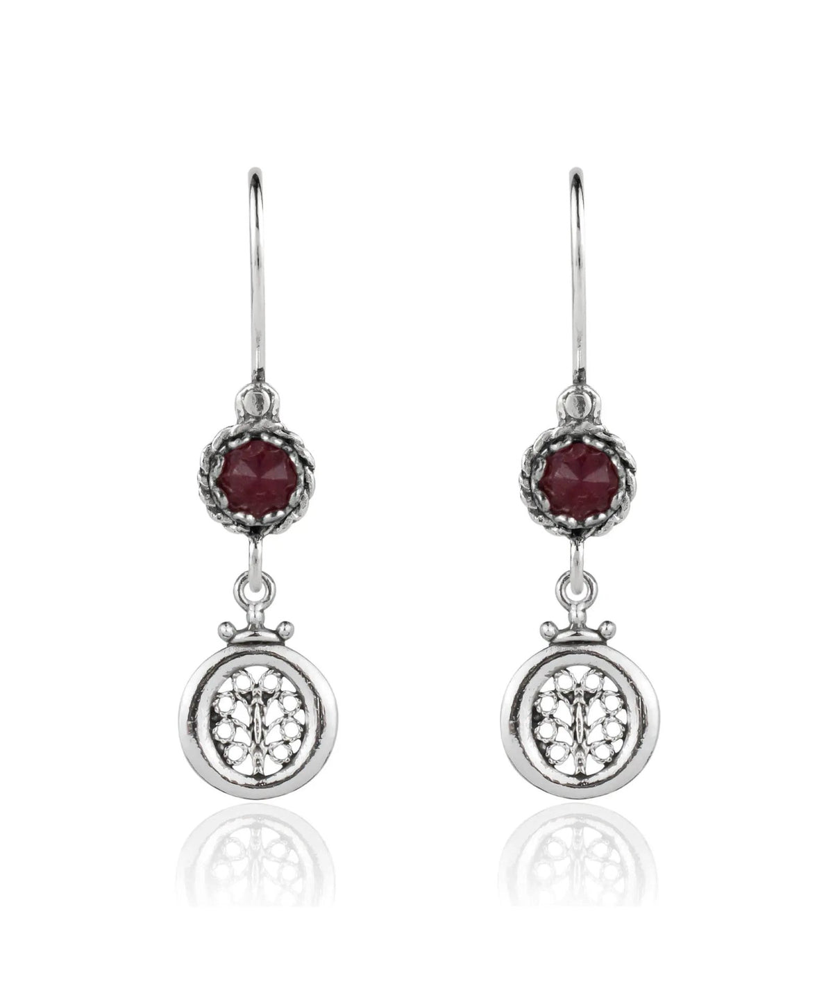 Sterling Silver Filigree Art Gemstone Women Dangle Earrings - Drakoi Marketplace