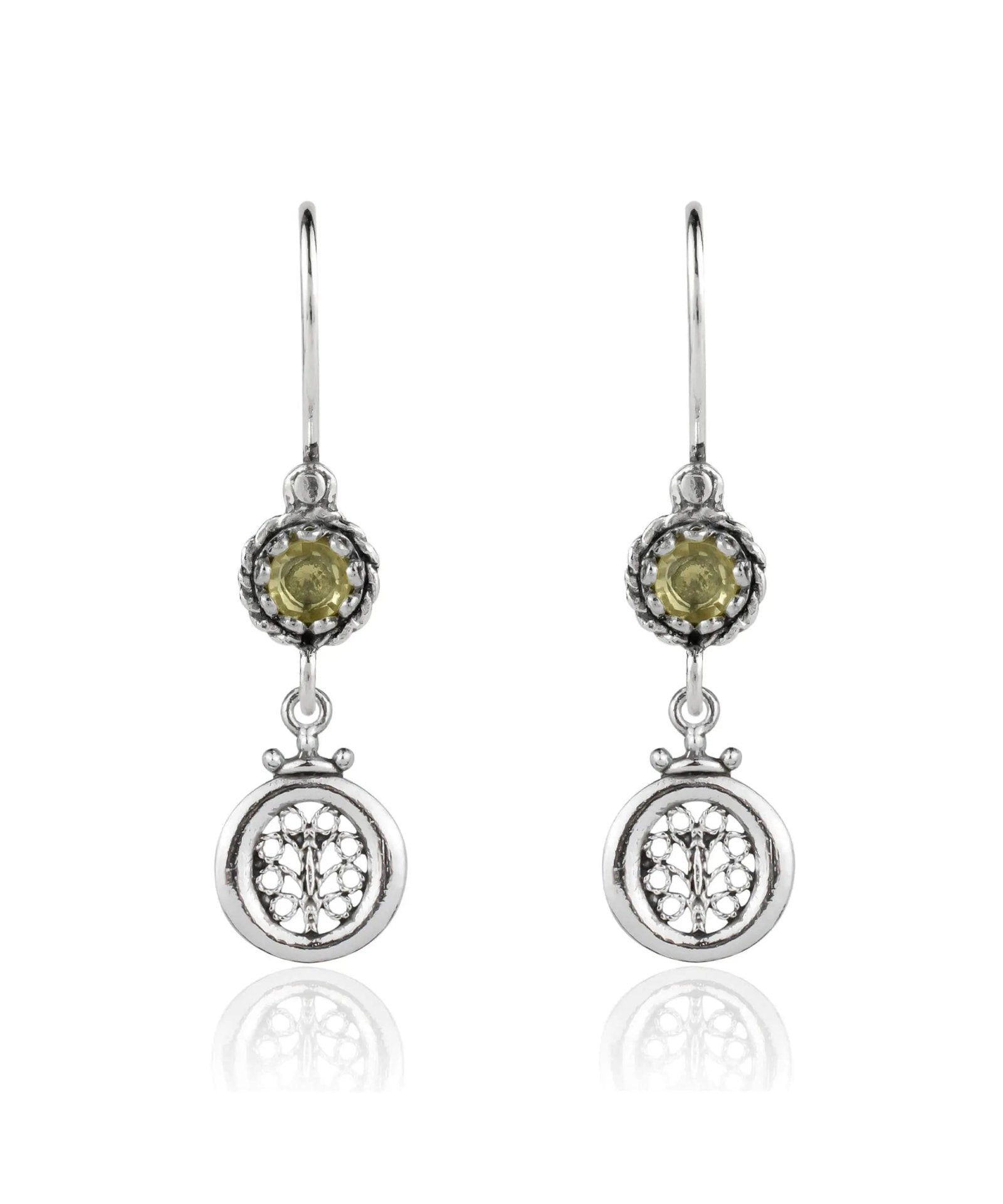 Sterling Silver Filigree Art Gemstone Women Dangle Earrings - Drakoi Marketplace