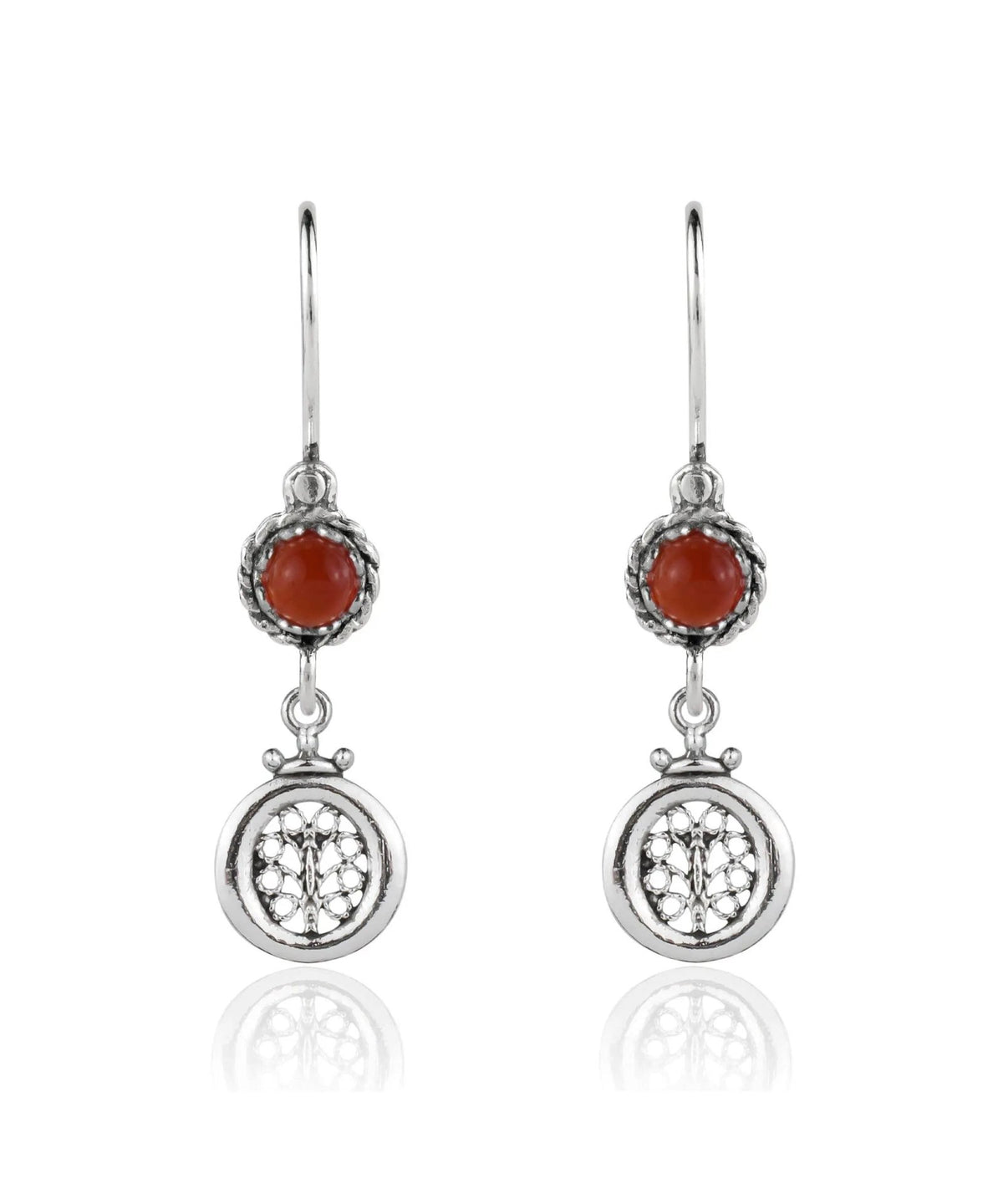 Sterling Silver Filigree Art Gemstone Women Dangle Earrings - Drakoi Marketplace