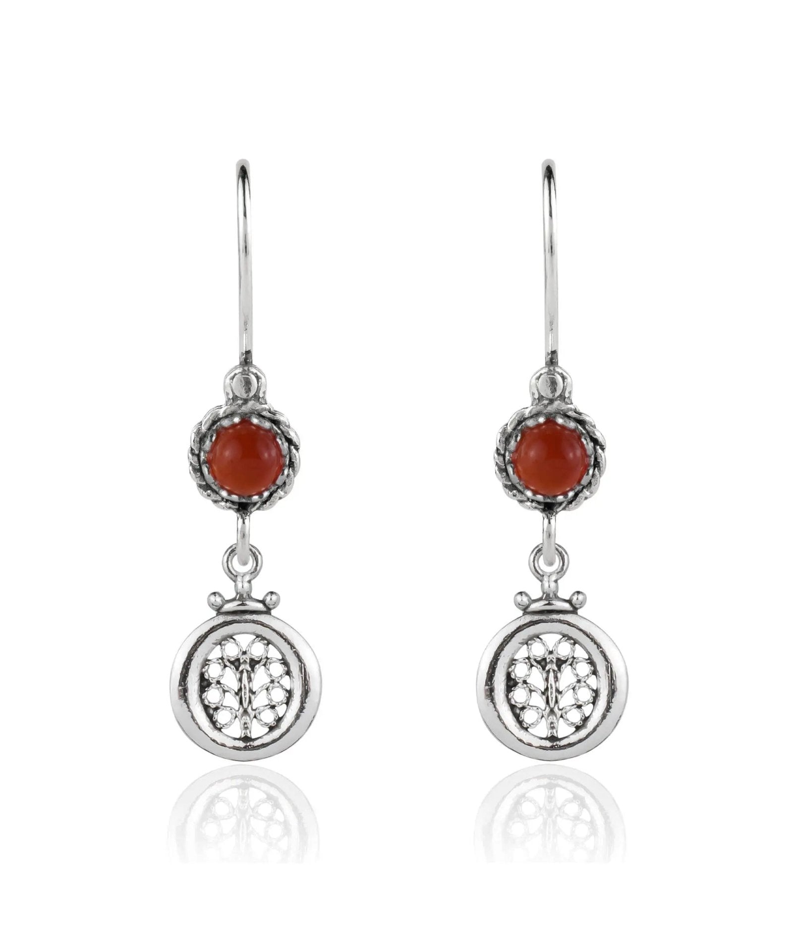 Sterling Silver Filigree Art Gemstone Women Dangle Earrings - Drakoi Marketplace