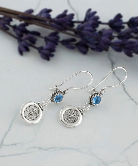 Sterling Silver Filigree Art Gemstone Women Dangle Earrings - Drakoi Marketplace