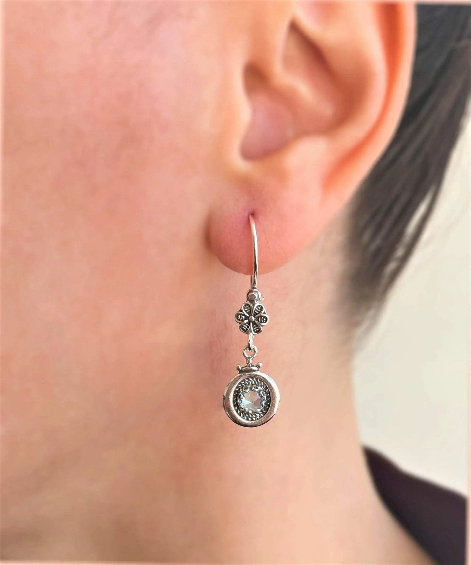 Sterling Silver Filigree Art Gemstone Women Dangle Earrings - Drakoi Marketplace