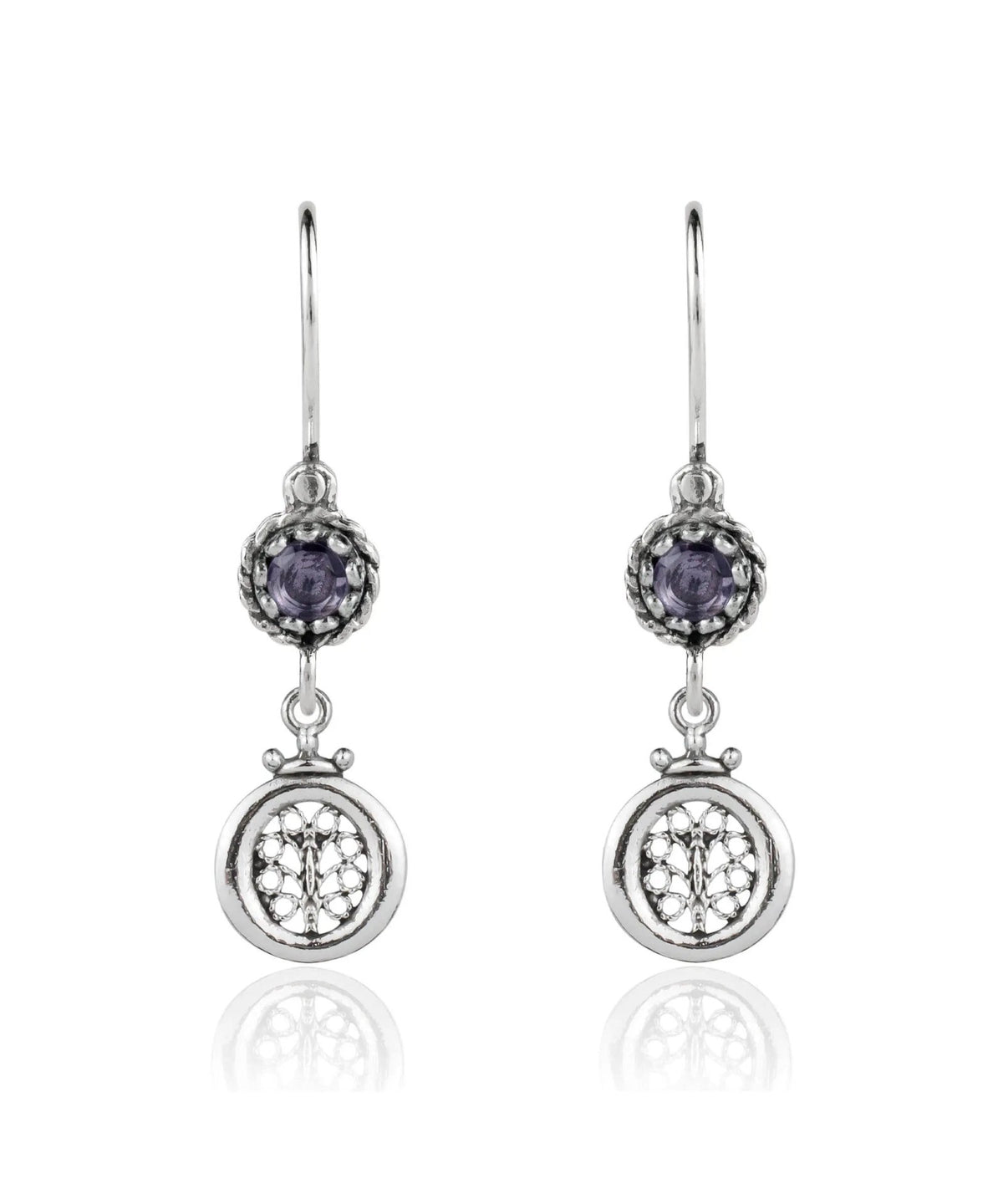 Sterling Silver Filigree Art Gemstone Women Dangle Earrings - Drakoi Marketplace