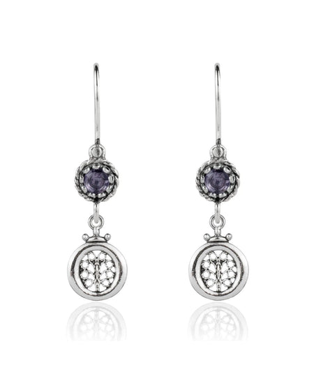 Sterling Silver Filigree Art Gemstone Women Dangle Earrings - Drakoi Marketplace