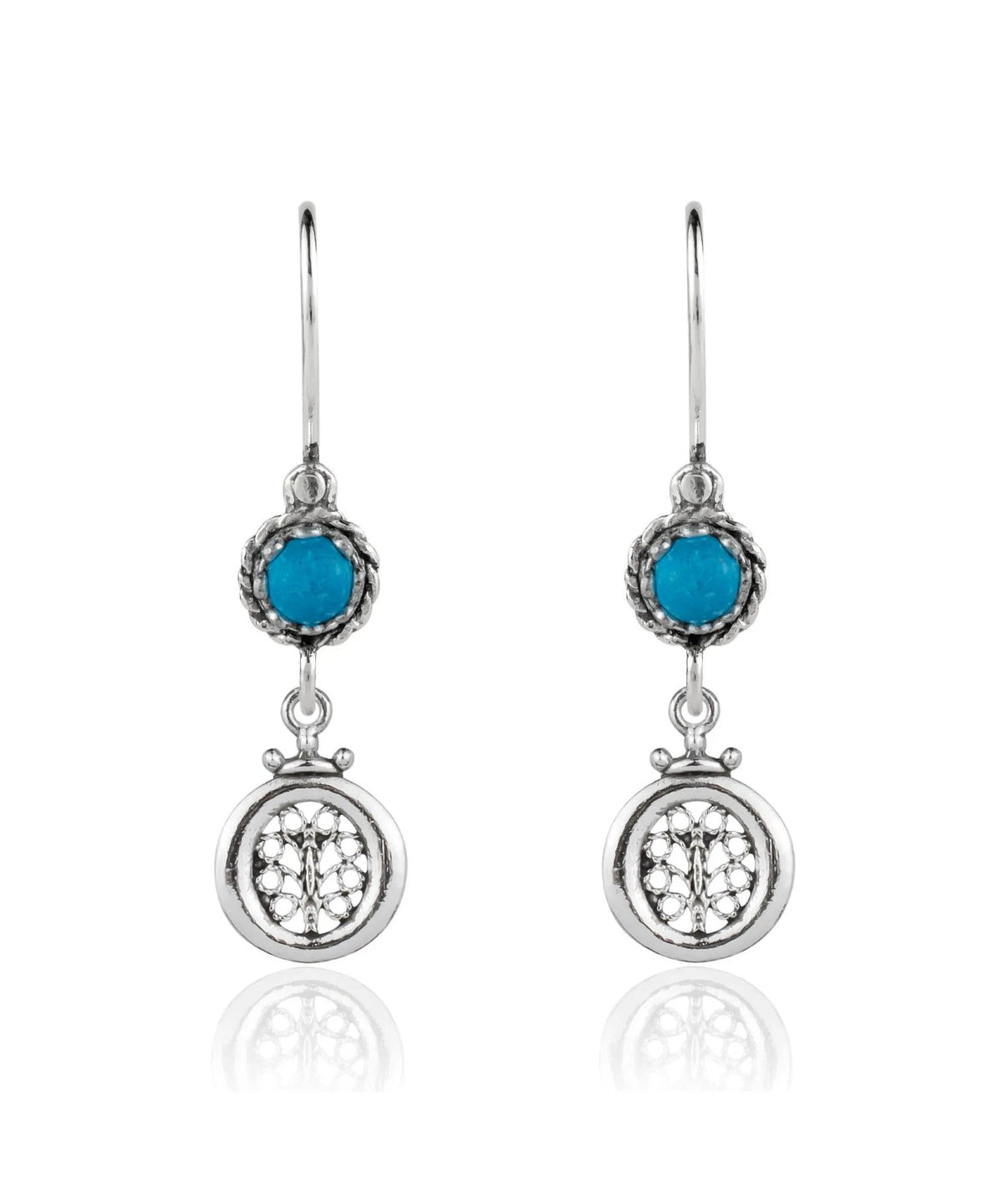 Sterling Silver Filigree Art Gemstone Women Dangle Earrings - Drakoi Marketplace