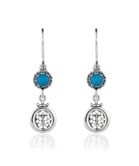 Sterling Silver Filigree Art Gemstone Women Dangle Earrings - Drakoi Marketplace