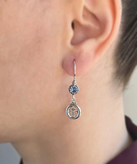 Sterling Silver Filigree Art Gemstone Women Dangle Earrings - Drakoi Marketplace