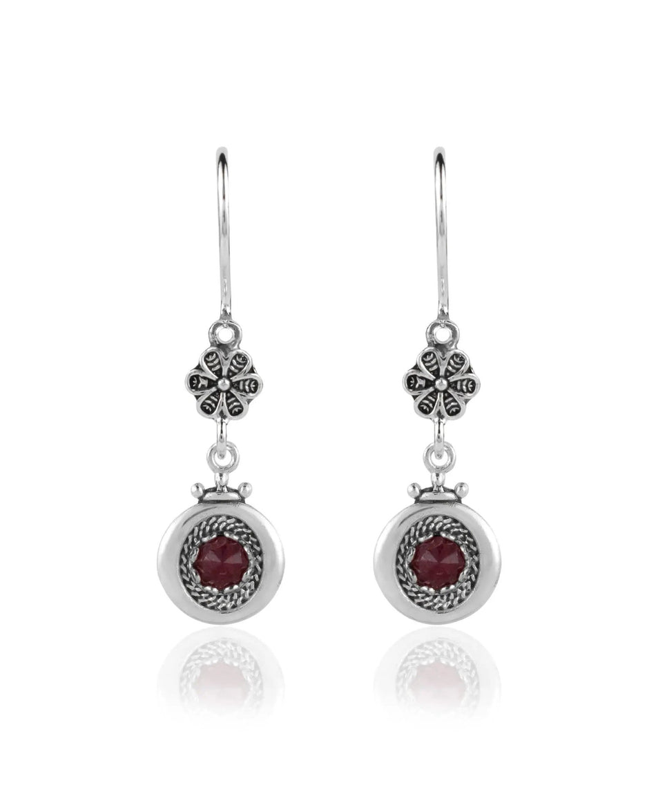 Sterling Silver Filigree Art Gemstone Women Dangle Earrings - Drakoi Marketplace