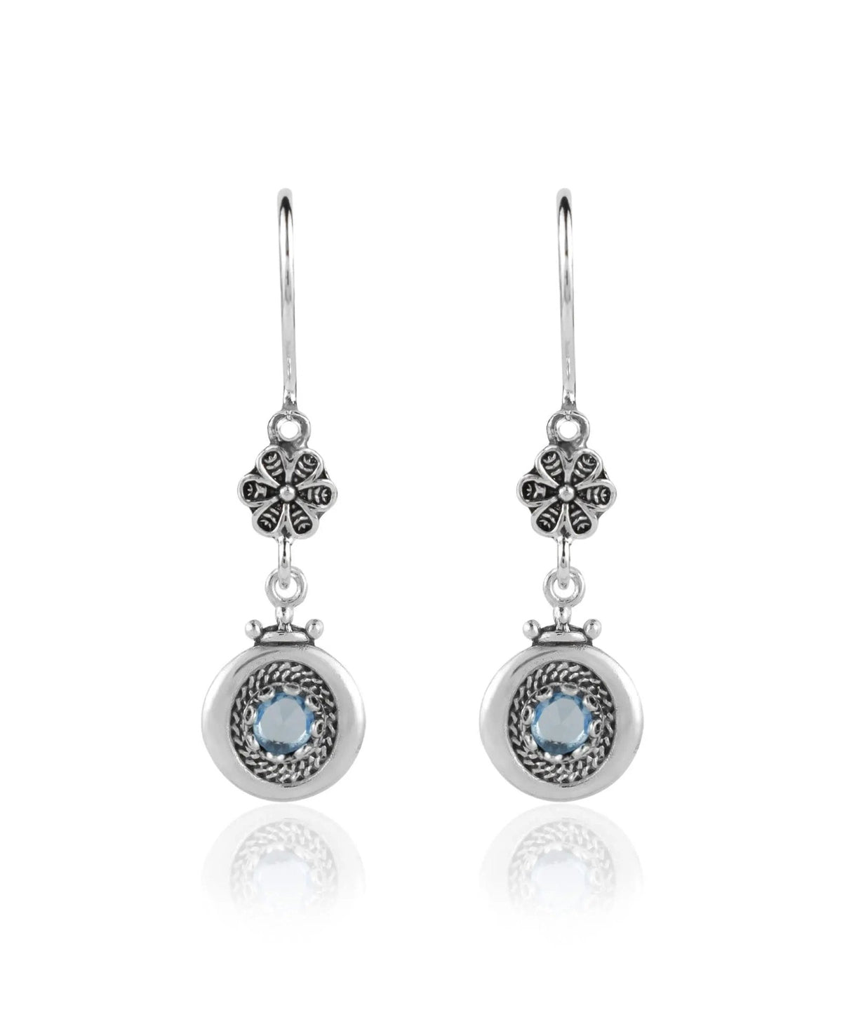 Sterling Silver Filigree Art Gemstone Women Dangle Earrings - Drakoi Marketplace