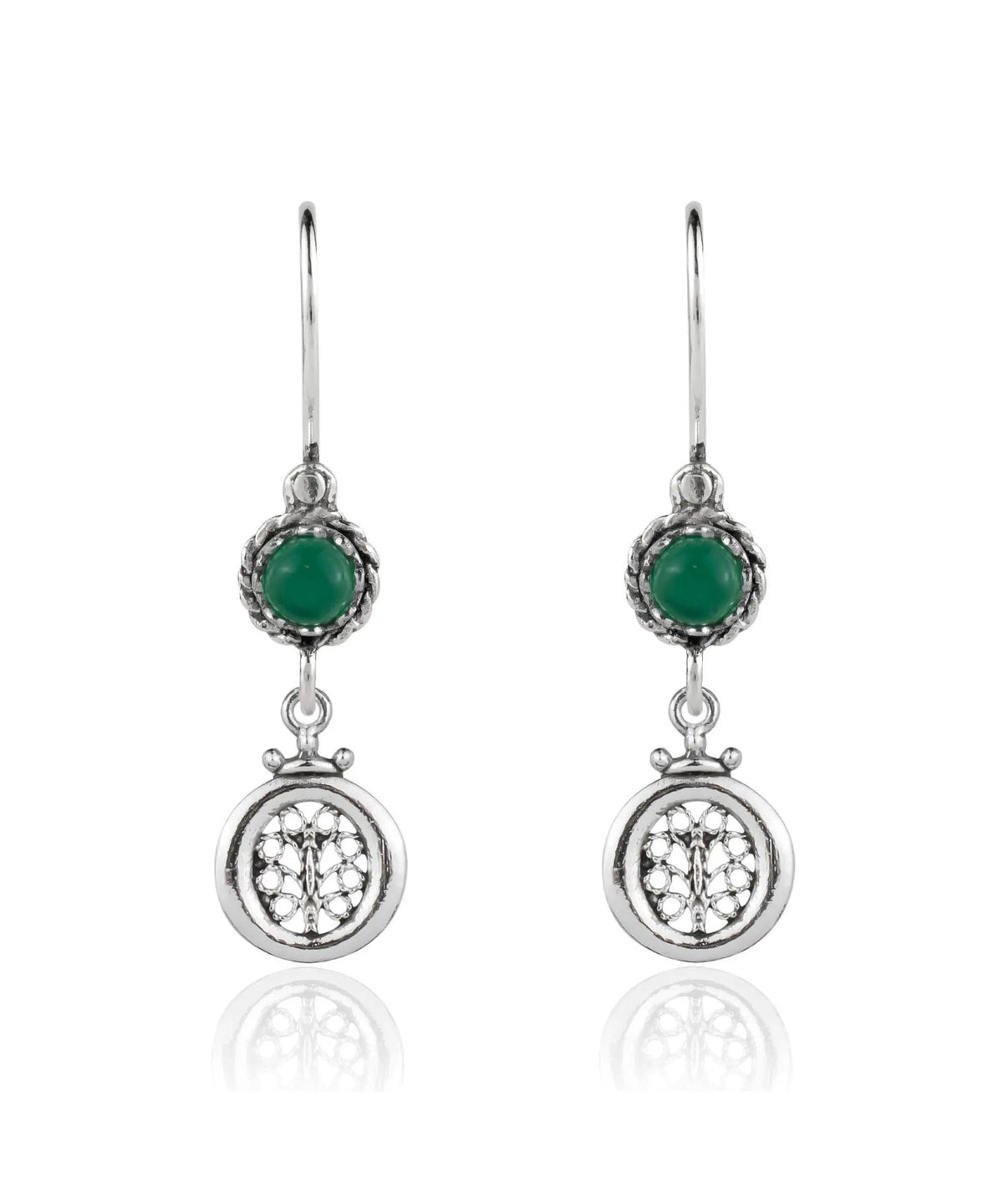 Sterling Silver Filigree Art Gemstone Women Dangle Earrings - Drakoi Marketplace